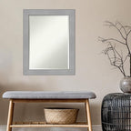 Amanti Art Silver Bathroom Mirror for Over Sink, 28x22 Vista Brushed Nickel Rectangle Vanity Mirror, Medium Casual Frame, Hangs Horizonally and Vertically, Bathroom Wall Decor, Beveled Edge