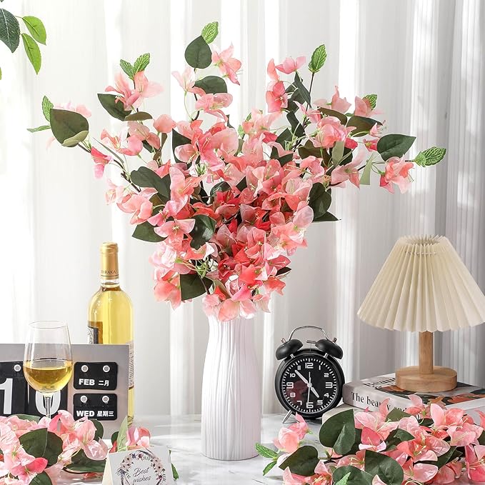 30 Pcs Artificial Faux Bougainvillea Fake Flower Silk Bougainvillea Branches UV Resistant Outdoor Indoor Decoration for Wedding Home Centerpieces Outside Decor (Peach Pink)