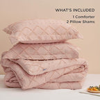 Bedsure Full Comforter Set - Coral Pink Comforter, Boho Tufted Shabby Chic Bedding for Kids, 3 Pieces Vintage Farmhouse Bed Set for All Seasons, Fluffy Soft Bedding with 2 Pillow Shams