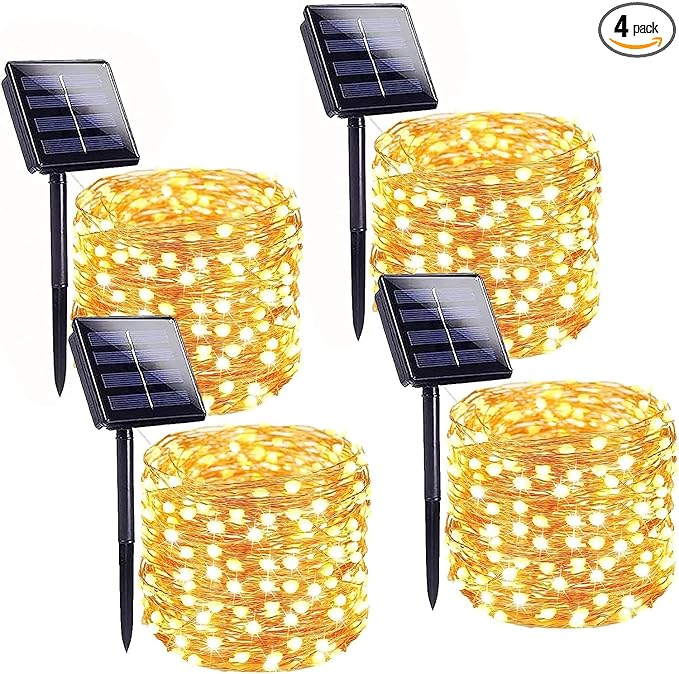 Solar String Lights Outdoor, 4 Pack 160FT 400 LED Solar Twinkle Lights for Outside Waterproof Copper Wire with 8 Modes Solar Fairy Lights for Garden Yard Wedding Christmas Tree Decor (Warm White)