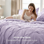 Bedsure Twin Comforter Set Light Purple - Bed in a Bag Twin Size Bedding 5 Pieces, GentleSoft™ Pintuck Bed Set Gift for Family, Pinch Pleat Light Purple Comforter with Sheets, Pillowcase & Sham