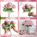 Artificial Roses Flower Dusty Rose Flowers - 8 Bundles Rose Bouquet Fake Silk Flowers Realistic Faux Florals Bulk for Wedding Bridal Party Baby Shower Arrangements Centerpieces Home Decorations