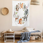 Lunarable Woodland Tapestry, Animals of The Forest Mushrooms Acorns Circular Frame Cartoon Pastel Colors, Wall Hanging for Bedroom Living Room Dorm Decor, 40" X 60", Multicolor