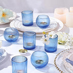 30pcs Assorted Ribbed Blue Votive Candle Holders, Blue Candle Holders for Wedding Table Centerpiece, Tea Light Candle Holder for Bridal Shower, Propose Party, Brithday and Holiday Decorations