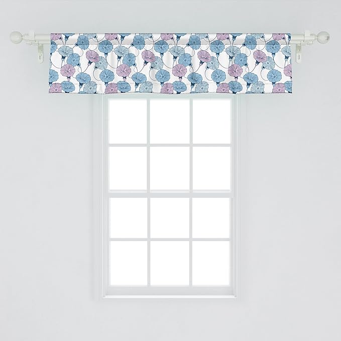 Ambesonne Flower Window Valance Pack of 2, Delicate Pastel Spring Trill Bindweeds, Rod Pocket Curtain Valances for Kitchen Bedroom, 42" X 12", Blue Grey Mauve