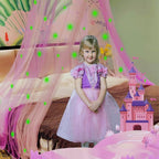 Eimilaly Two-Tone Bed Canopy Stars Glow in The Dark Pink Purple, Mosquito Net Bed Canopy for Girls Room Decor, Single Door