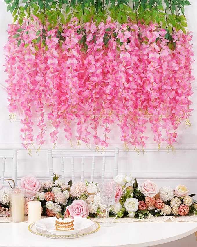 40 Pack Wisteria Hanging Flowers,Hanging Flowers,Fake Wisteria, Hanging Flowers for Decoration,Artificial Flowers,Vines for Bedroom, Wisteria for Wedding Decorations for Home Party(3.6 Ft/Pcs, Pink)