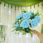 Artificial Rose Flowers 25pcs, Light Blue Foam Fake Rose Faux Flower for Wedding Bouquets Bridal Shower Centerpieces Floral Arrangements Home Decorations Party Backdrops Table