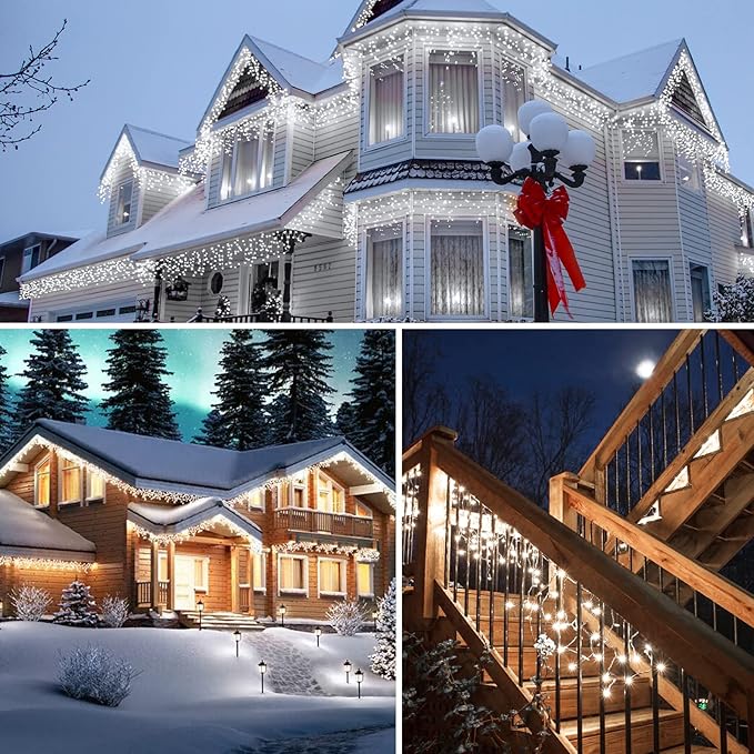 Brightown Icicle Lights Outdoor, 40Ft White Christmas Lights with 81 Drops and 432 LED Icicle Drops, Remote and Timer Controlled, Perfect for House Eaves and Wedding Decor, Pure White