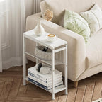 End Table Set of 2 for Small Space, 3-Tier Narrow Side Table with Magazine Holder,Small Nightstand, Skinny Snack Couch Table in Living Room, Bedroom Study and Balcony (White)