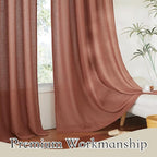 RYB HOME Semi Sheer Linen Blend Curtains 63 inch Length, Light Filtering Semi Transparent UV Protection Window Panels Drapes for Farmhouse, Living Room, Study, W 52 x L 63 inch, Terracotta