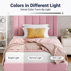 Allewie Twin Bed Frame/Velvet Upholstered Bed Frame with Vertical Channel Tufted Headboard/Strong Wooden Slats/Platform Bed Frame/Mattress Foundation/Box Spring Optional/Easy Assembly/Pink