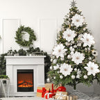 8 Pcs Large Christmas Flower Magnolia Flowers Christmas Tree Decoration Artificial Poinsettia Stems Velvet Xmas Ornaments for Xmas Tree Table Decor(White,16 Inch)