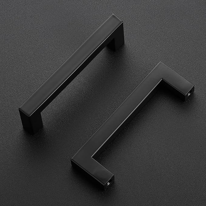 Ravinte 3 Pack Black Cabinet Pulls 4 Inch Square Kitchen Cabinet Handles Matte Black Kitchen Hardware for Drawer Pulls Drawer Handles Come with Screwdriver