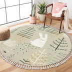 Round Rugs Forest Funny Rabbits Hand Drawn for Kids Fabric Wrapping Boho Area Rug Linen and Cotton Carpet Meditation Rug Washable Hallway Runner Mat Accent Rug for Bedroom Bathroom 3ft
