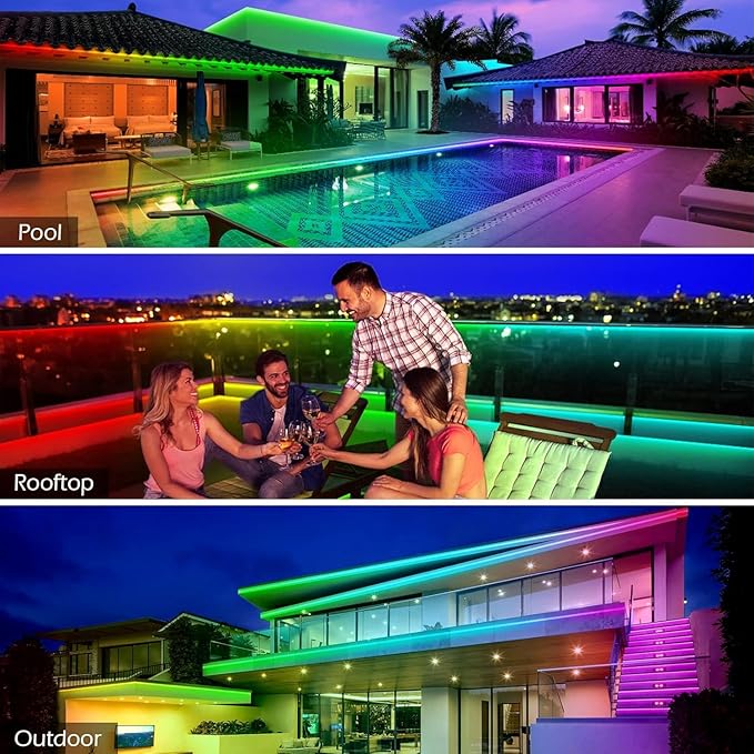 AILBTON 200ft Outdoor LED Strip Lights Waterproof,IP68 Outside Led Light Strips Waterproof with Bluetooth App Remote Control,Music Sync RGB Exterior Led Rope Lights,for Balcony,Deck,Roof,Garden,Pool
