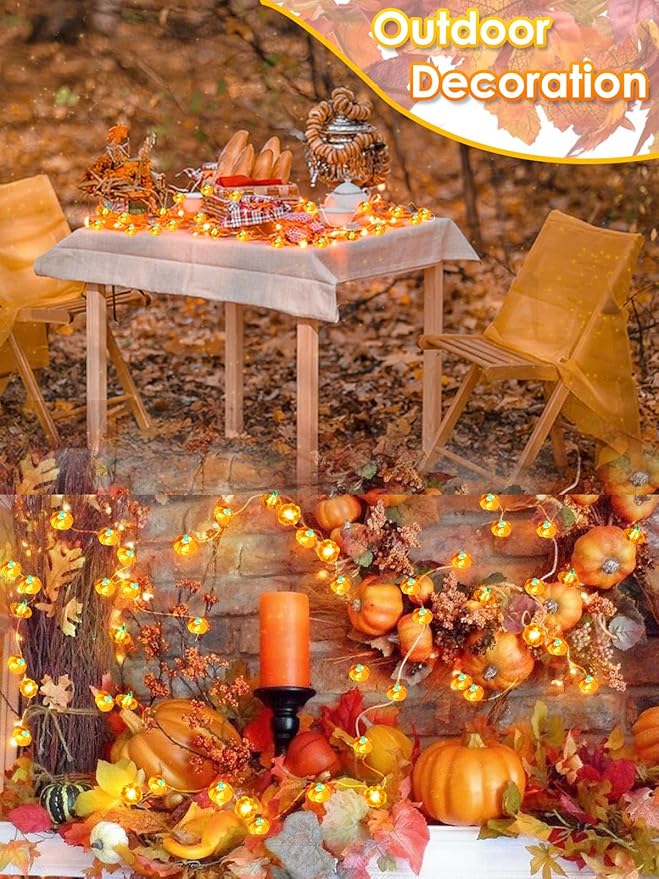 Fall Decorations 3D Pumpkin Fairy Lights Battery Operated with Remote, 10FT 30 LED Waterproof String Lights Outdoor Indoor with 8 Modes & Timer for Garland Harvest Party Thanksgiving Halloween Decor