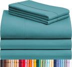 LuxClub 5 PC Split King Sheet Set, Breathable Luxury Bed Sheets, Deep Pockets Wrinkle Free Cooling Sheets Machine Washable Hotel Bedding Silky Soft - Teal Split King