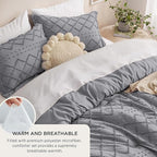 Bedsure California King Comforter Set - Grey Comforter, Boho Tufted Shabby Chic Bedding for Kids, 3 Pieces Vintage Farmhouse Bed Set for All Seasons, Fluffy Soft Bedding with 2 Pillow Shams