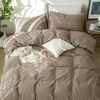 MooMee Bedding Duvet Cover Set 100% Washed Cotton Linen Like Textured Breathable Durable Soft Comfy (Solid Mocha Brown, Super King 108"x98")