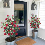 3.6FT Artificial Camellia Fake Tree, Artificial Plants & Flowers with 32 Red Flowers for Door Front Decoration Porch Patio Living Room Office Indoor Outdoor Decor (2PCS Contains Dried Moss)