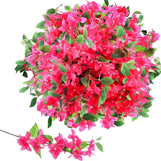 30 Pcs Artificial Faux Bougainvillea Fake Flower Silk Bougainvillea Branches UV Resistant Outdoor Indoor Decoration for Wedding Home Centerpieces Outside Decor (Rose Red)