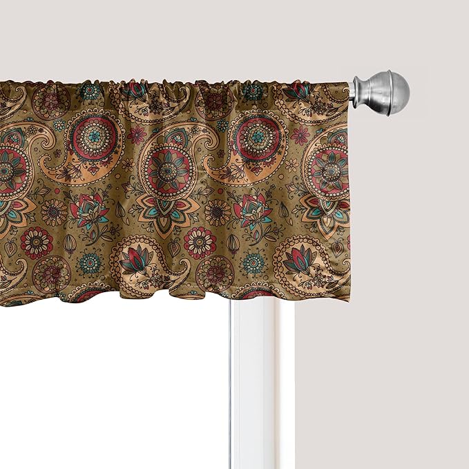 Ambesonne Paisley Window Valance, Vintage Inspired Multicolored Leaf Flower Motif in Earth Tones Print, Curtain Valance for Kitchen Bedroom Decor with Rod Pocket, 42" x 12", Army Green