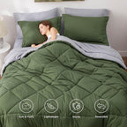 Bedsure Twin Size Comforter Set - 7 Pieces Reversible Olive Green Bedding, Twin Size Bed Set for All Seasons, Bed in a Bag with Down Alternative Comforter, Sheets, Pillowcase & Sham