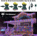 Brizled Color Changing Christmas Lights, 33ft 100 LED Connectable, 12 Modes Warm White & Multicolored Xmas Tree Lights with Remote, Dimmable for Indoor/Outdoor Decor