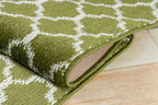 Custom Size Moroccan Trellis Runner Rug Mat for Wide Hallway Entryway Kitchen Laundry Room with Slip Resistant Latex Rubber Backing, Trellis Green, 31 inch X 12 feet
