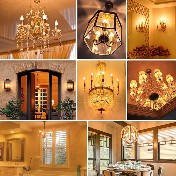 24-Pack Dimmable E12 LED Candelabra Bulbs 40Watt Equivalent, 2200K Amber Warm White, 380Lumens, 4W B11 Amber Chandelier Light Bulbs, LED Filament Clear Glass Candle Lamp for Ceiling Fan Home Decor