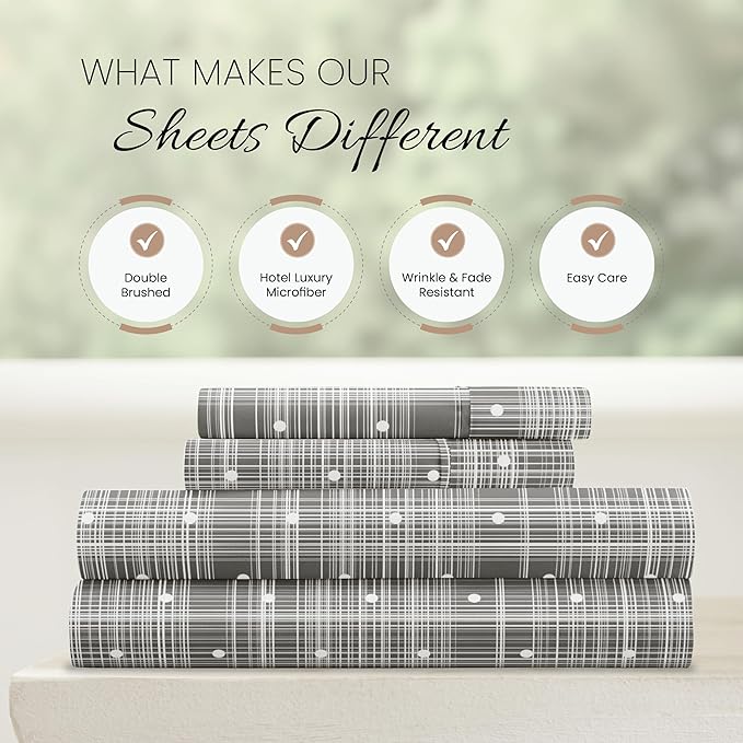 Linen Market Double-Brushed Patterned Microfiber California King Sheet Set 4 Piece – Oeko-TEX Certified Ultra Soft & Wrinkle-Free - 16" Deep Pocket Sheets Easy Care Cal-King Size - Polka Dot Gray