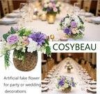 Artificial Fake Flowers 27pcs Roses, Mixed White & Purple Faux Flower for DIY Wedding Bouquet Bridal Shower Centerpieces Floral Arrangements Party Table Home Decorations