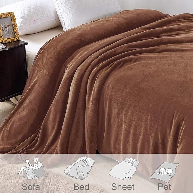 Exclusivo Mezcla Fleece Blanket King Size for Bed, Super Soft and Warm, All Season Use, Cozy, Plush, Lightweight, 90x104 Inches, Brown