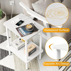 Apicizon 2 Tier End Table Set of 2, Small Side Table with Charging Station, Boho Bedside Table with USB Ports and Outlets, Nightstand for Small Spaces, Bedroom, Living Room, Easy Assembly, White