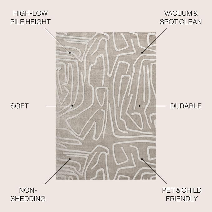 JONATHAN Y Graphic Lines High-Low Indoor Area Rug 4X6 Beige/Cream, Alcina Modern Scandinavian for Living Room, Bedroom, Kitchen, Easy-Cleaning, High Traffic, Pet-Friendly, Non-Shedding SND102A-4