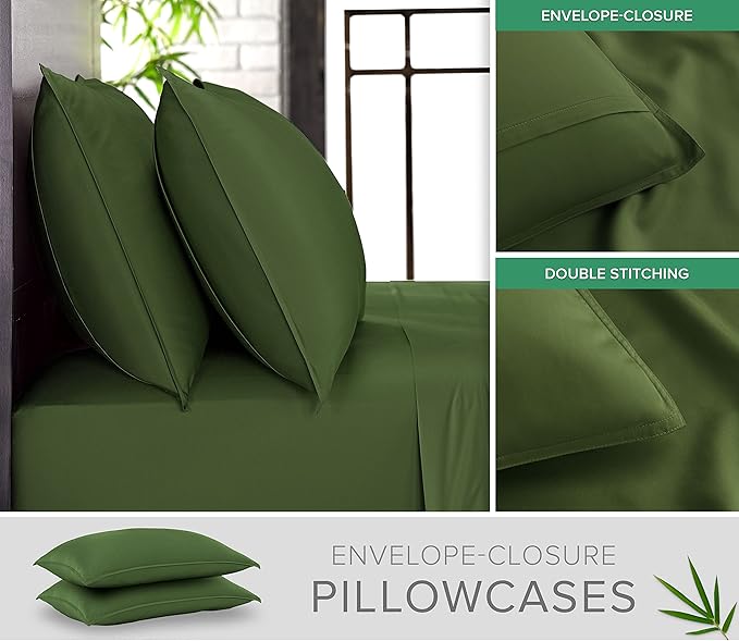 King Sheets by Pure Bamboo, Genuine 100% Organic Viscose Derived from Bamboo Bed Sheet Set, Luxuriously Soft & Cooling, Double Stitching, Lifetime Quality Promise (King, Pesto)