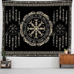 OSUNBD Nordic Vikings Tapestry Large 100x90inches Soft Flannel Vegvsir Symbol Amulet Celtic Rune Scandinavian Aesthetic Mythology Tapestry Wall Hanging for Bedroom Living Room Decor