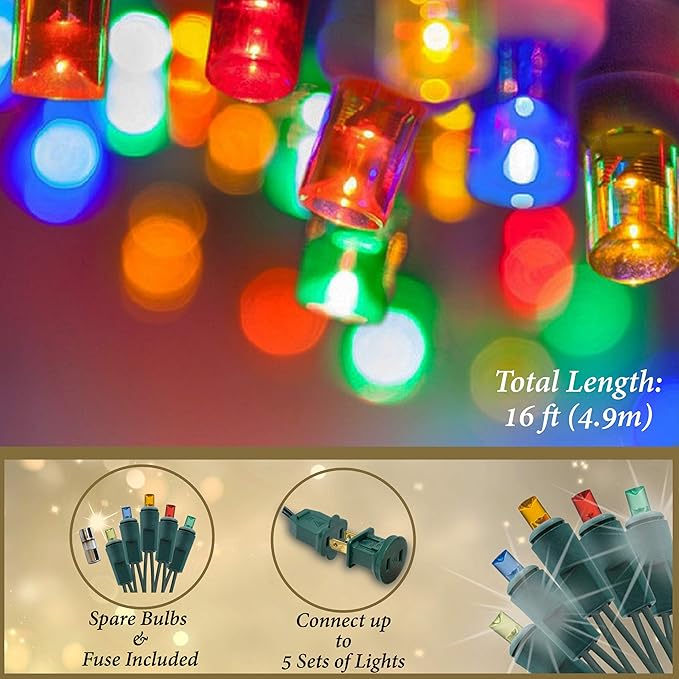Holiday Essence 60 LED Mini Christmas Lights, Multi Color, Professional Grade for Indoor & Outdoor Use - Energy Efficient LED Bulbs - Green Wire - UL Certified