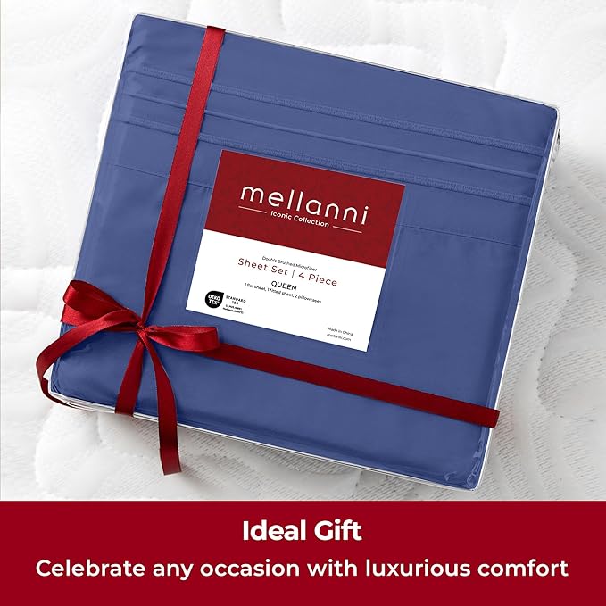 Mellanni Twin XL Sheets Set - 3 PC Iconic Collection Bedding - Hotel Luxury, Extra Soft, Cooling Bed Sheets - Wrinkle, Fade, Stain Resistant (Twin Extra Long, Blue Nova)