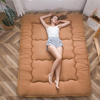 MAXYOYO Japanese Floor Mattress Futon Mattress, Thicken Tatami Mat Sleeping Pad Foldable Roll Up Mattress Guest Mattress Pad Kids Floor Lounger Bed, Light Brown, Twin