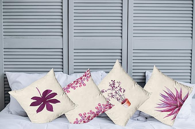 Ambesonne Botanical Throw Pillow Cushion Case Pack of 4, Minimalist Watercolor Painting Leaves Agave Branches Plant in a Pot, Modern Accent Double-Sided Digital Printing, 24", Dark Magenta and Pink