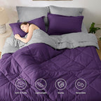 Bedsure Twin Comforter Set - 5 Pieces Reversible Purple Bedding, Twin Size Bed Set for All Seasons, Bed in a Bag with Down Alternative Comforter, Sheets, Pillowcase & Sham