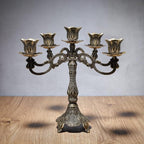 5-Candle Metal Candelabra 10.3 Inch Tall Candlestick Candle Holders for Home Decor Wedding Christmas Church Halloween Party,Bronze Tulip