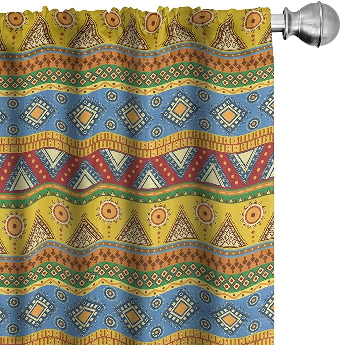 Ambesonne Aztec Curtains, Traditional Classic Tribal Style Folk Motif Sun Mexican Culture Image, Window Treatments 2 Panel Set for Living Room Bedroom, Pair of - 28" x 63", Yellow Orange