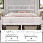 Yaheetech Queen Size Metal Platform Bed Frame with Simple Headboard and Footboard, Mattress Foundation for Under Bed Storage, Steel Slat Support, No Box Spring Needed, Easy Assembly, White