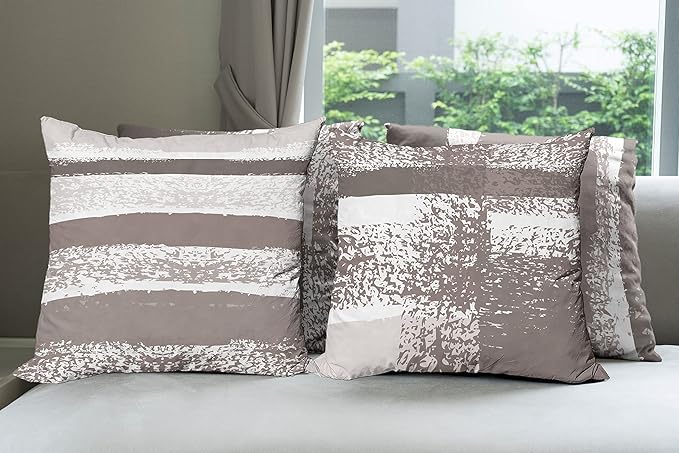 Ambesonne Grunge Throw Pillow Cushion Case Pack of 4, Abstract Design Simplistic Minimal Stripes Brushstrokes Contemporary, Modern Accent Double-Sided Digital Printing, 20", Taupe Grey and Dimgray