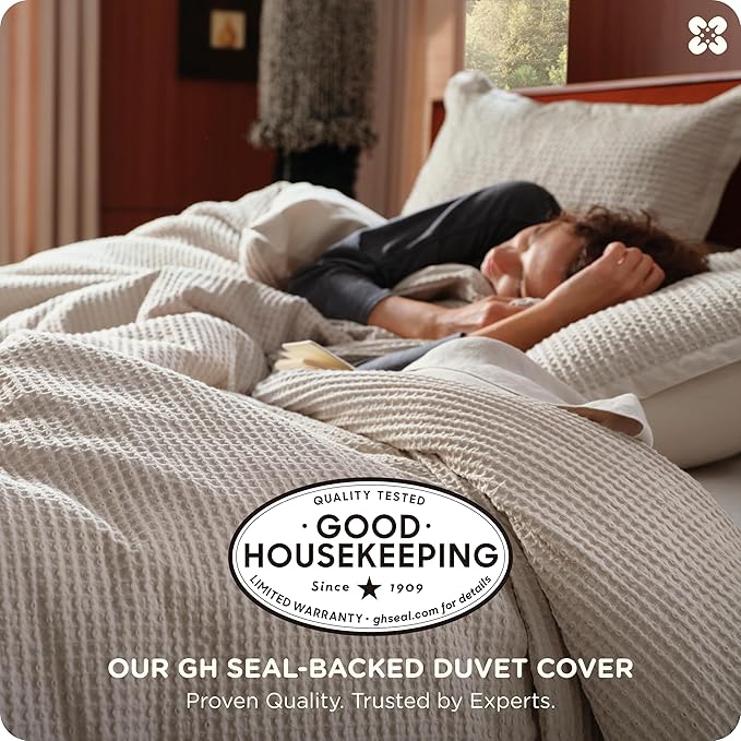 Bedsure Cotton Duvet Cover King - 100% Cotton Waffle Weave Linen Color Duvet Cover, GentleSoft™ and Breathable King Bedding Set for All Season, 3 Pieces, 104"x90"