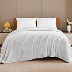Exclusivo Mezcla Fleece Bed Blanket Queen Size, Super Soft and Warm Blankets for Couch, Sofa and Bed Waffle Textured, Cozy, Fuzzy and Lightweight (Mixed Light Grey, 90x90 Inches)