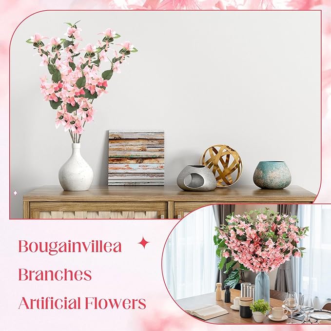 30 Pcs Artificial Faux Bougainvillea Fake Flower Silk Bougainvillea Branches UV Resistant Outdoor Indoor Decoration for Wedding Home Centerpieces Outside Decor (Peach Pink)